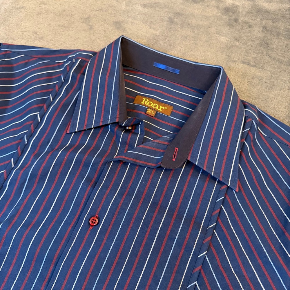 Roar Original Button Up Shirt Mens Extra‎ Large Blue Striped Long Sleeve
